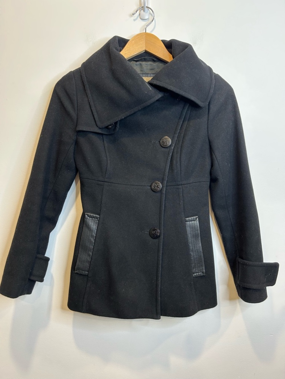 Aritzia Wilfred Wool Cashmere Pea Coat Black